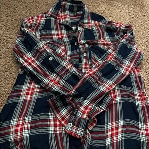 4/$20 Francesca’s AYLA Small Red, White & Blue Plaid Button Up Flannel